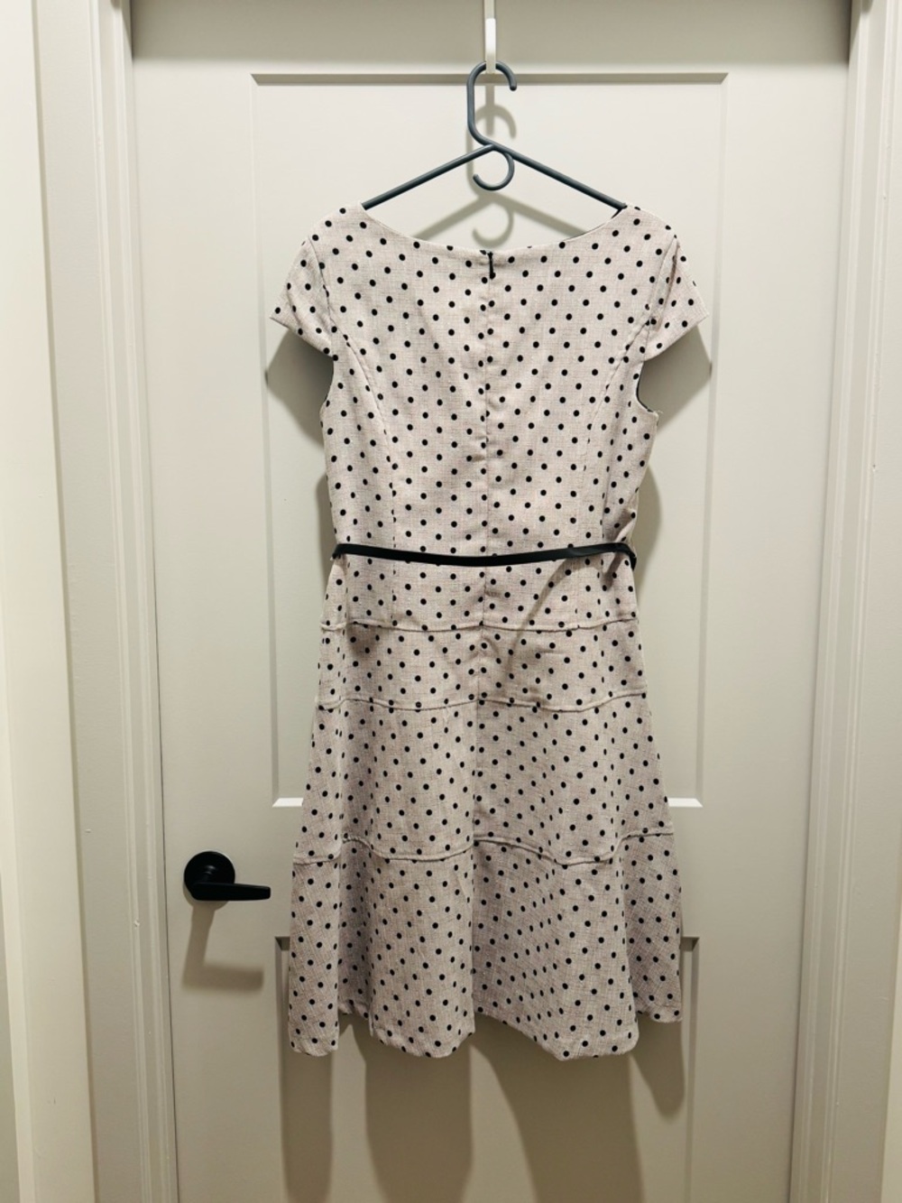 Kim Rogers White Polka Dot Fit-and-Flare Dress with Black Dots